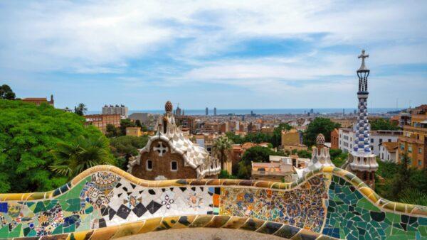 Panoramic view of Barcelona, multiple building's roofs, view from the Parc Guell